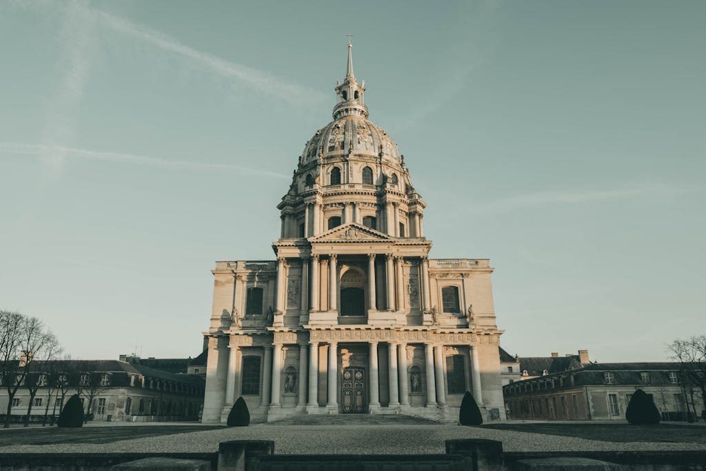 Facade of the Les Invalides Dome in Paris, France